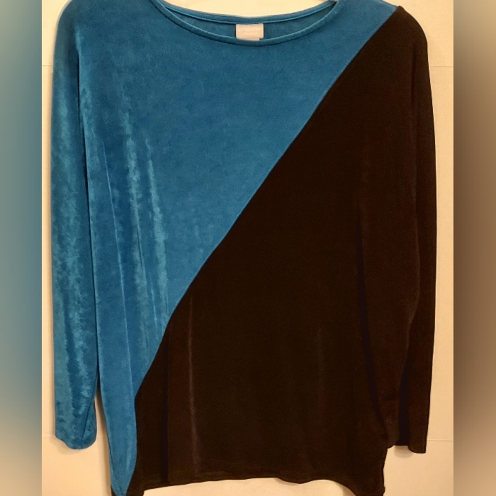 Chicos Blue and Black Colorblock Top Size 1 Office